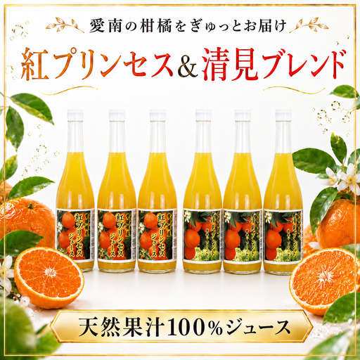 清見ブレンドジュース 紅プリンセスジュース ストレート 各720ml × 3本 6本セット 中山農園 みかん 蜜柑 清見 プリンセス 甘平 ストレート ミックスジュース オレンジジュース 100% フルーツ 柑橘 果汁 無添加 農家直送 産地直送 数量限定 国産 愛媛 愛南 なくなり次第終了