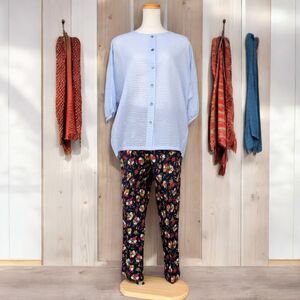 日本製 綿100% 藍染調プリントパンツ・Aセット(LLサイズ2柄1組)[芸西織物株式会社] [ATGU003]