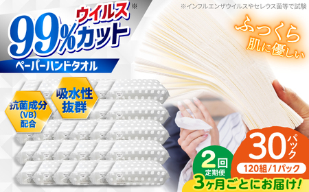 [2回定期便(3ヵ月に1回お届け)] 抗ウイルス 抗菌成分 (VB) 配合ふっくら柔らかペーパーハンドタオル エンボス仕上げ 30パック (1パック:120組(240枚)入り) [河野製紙株式会社][ATAJ016]
