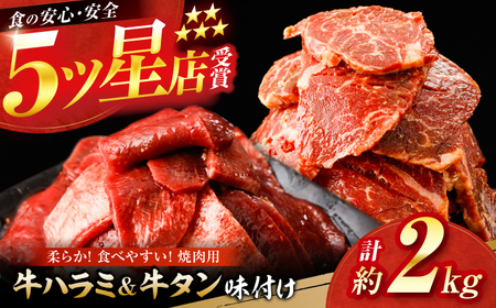牛ハラミ ＆ 牛タン　味付け 各種約200g×5 総計約2kg  / 訳あり 小分け 柔らかい  一口サイズ 【(有)山重食肉】[ATAP165]
