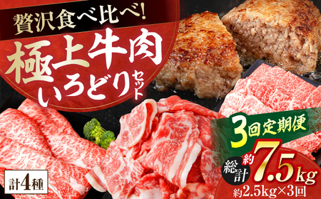 [3回定期便]牛肉 いろどりセット 総計7.5kg 切り落とし すき焼き 焼肉 ハンバーグ [(有)山重食肉][ATAP196]