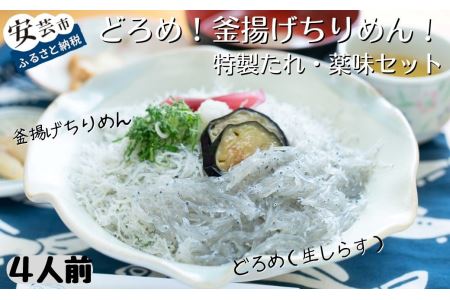 どろめ!釜あげちりめん!特製たれ・薬味セット(4人前)|しらすしらすしらすしらすしらすしらす