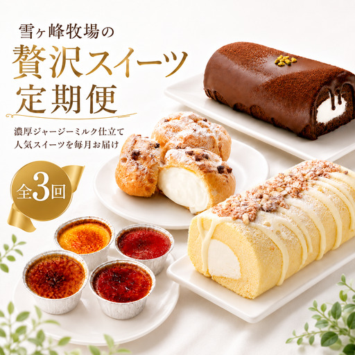 [3か月連続でお届け!]雪ヶ峰牧場 ジャージースイーツ3か月定期便 ケーキ