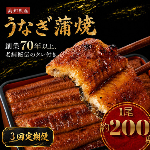 [3回 定期便] 国産 うなぎ 蒲焼 1尾 約200g