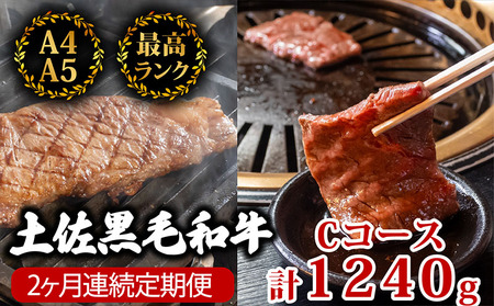 [2回定期便]土佐黒毛和牛 食べ比べ 1240g (計1.2kg以上) 