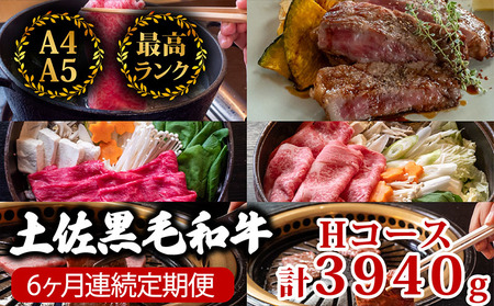 [6回定期便]土佐黒毛和牛 食べ比べ 3940g (計3.9kg以上) 牛肉定期便牛肉定期便牛肉定期便牛肉定期便