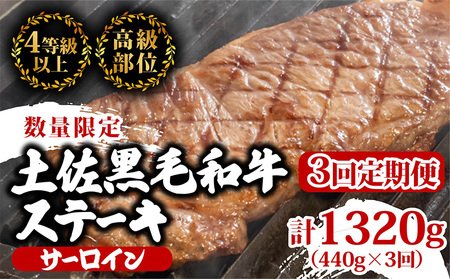 [定期便3回]土佐黒毛和牛サーロインステーキ 計1.32kg(440g×3ヶ月連続お届け) 2Qコース 