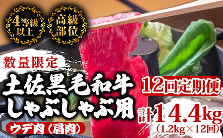 [定期便12回]土佐黒毛和牛ウデ肉しゃぶしゃぶ用 計14.4kg(1.2kg×12ヶ月連続お届け) 3Fコース 