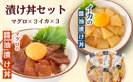 マグロ イカ 醤油漬け丼 60g × 6 パック キハダマグロ アカイカ まぐろ いか 切り身 特製 漬け丼 セット 簡単調理 海鮮 魚介 惣菜 冷凍 小分け 個包装 ご飯のお供 お茶漬け 冷凍 詰め合わせ 高知県 須崎市 TY021_x