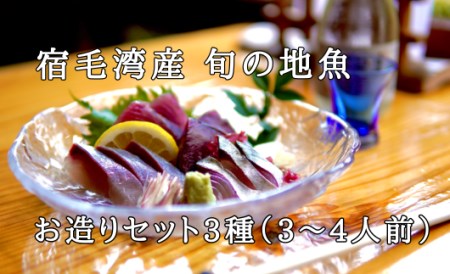 宿毛湾産 旬の地魚(3種)お造りセット(3〜4人前)