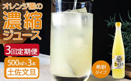 オレンジ園の濃縮ジュース 土佐文旦 500ml 3本 3回定期便 希釈用 みかんジュース チューハイ用 ドリンク ジュース 柑橘類 蜜柑 みかん[J00108]