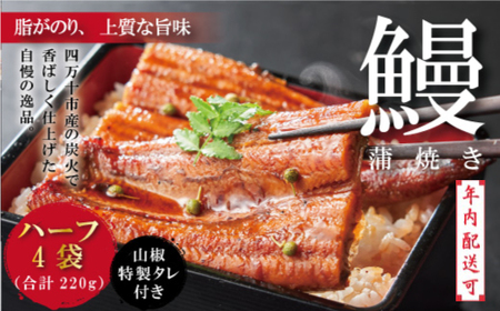 [年内配送][四万十食品] うなぎ 蒲焼 ハーフ 4袋/BC 鰻 ウナギ お取り寄せ グルメ おいしい ギフト 食品 おかず ひつまぶし うな重 魚 魚介 国産鰻 蒲焼 ハーフサイズ 冷凍 国産 高知 高知県 四万十 四万十市