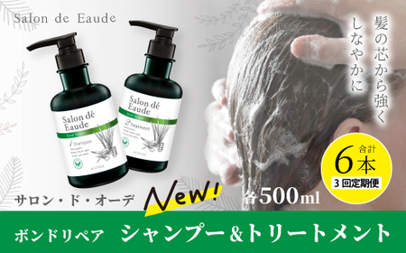 3回 定期便 サロン・ド・オーデ ボンドリペア シャンプー & トリートメント 各 500ml 2本 セット 合計 6本 ダメージ補修 ボトル 液体 アロインス製薬 美容 美容品 化粧品 日用品 消耗品 高知 高知県 四万十 四万十市 しまんと 25-139