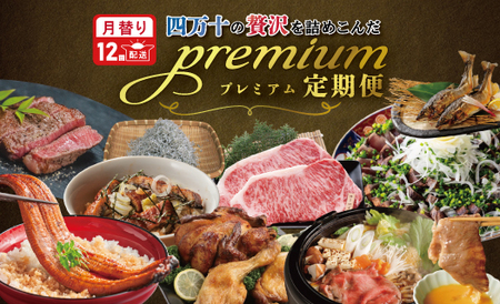 [12回定期便]四万十 の 贅沢 を詰め込んだ プレミアム 定期便 四万十市 高知 しまんと 鰹 かつお たたき うなぎ 鰻 牛肉 和牛 小分け 四万十牛 じゃこ しらす 魚介 肉 鶏肉 鮎 天然鮎 加工品 豪華 25-590