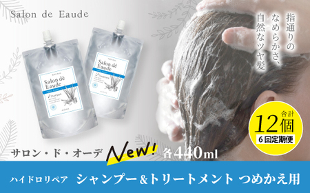 6回 定期便 サロン・ド・オーデ ハイドロリペア シャンプー ＆ トリートメント つめかえ用 各 440ml 2個 セット 合計 12個 ダメージ補修 液体 アロインス製薬 美容 美容品 化粧品 高知 高知県 四万十 四万十市 しまんと 25-106