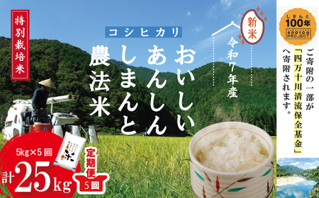令和7年産 5回 定期便 おいしい・あんしん・しまんとのお米 しまんと 農法米 コシヒカリ 5kg×5回(計25kg) こしひかり 5kg 25kg 2025年 精米 白米 おこめ こめ コメ ご飯 ごはん 高知 四万十 四万十川 25-047