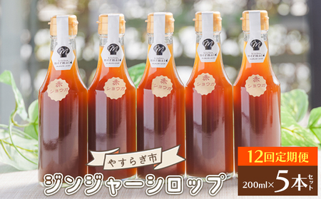 【定期便／年12回お届け】 香南市ジンジャーシロップ 生姜 (200ml)×5本セット 定期便  Wyr-0059