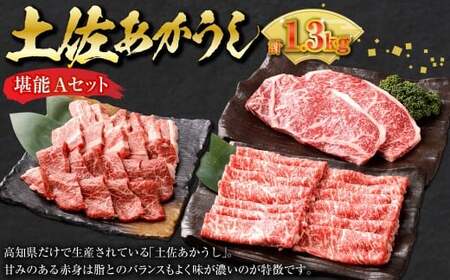 [3ヶ月定期便] 出荷数0.02%の奇跡 土佐あかうし 堪能 A セット (和牛 サーロイン すき焼き用 約500g 、和牛サーロインステーキ 約200g ×2、カルビ焼肉 200g / モモ焼肉 ) 計1.3kg 赤身 お肉 肉 牛肉 牛 あか牛 高知県 冷凍 香美市