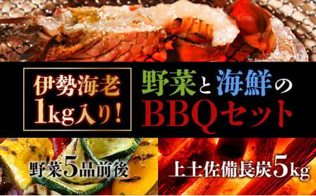 東洋町野菜海鮮BBQセット[伊勢海老1kg +野菜5品前後+上土佐備長炭5kg] 国産 東洋町産 バーベキュー セット 四国 家庭用 自宅用 おうち時間 送料無料 セット商品 S155 [株式会社森海家]