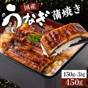 国産うなぎ蒲焼 合計450g(150g×3尾)ウナギ 鰻 高知県 東洋町 四国 お取り寄せ 家庭用 自宅用 贈り物 ギフト タレ・山椒付き うな重 鰻丼 うな丼 うな茶漬け [送料無料]U002 [U002] [東洋町うなぎ株式会社]