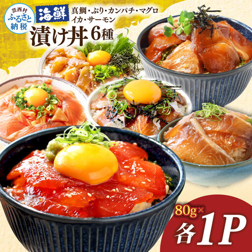 漬け丼6種セット 真鯛・ブリ・カンパチ・マグロ・サーモン・イカ 1食80g×各1P タイ 鰤 鮪 海鮮丼 刺身 海鮮 魚介 魚 お茶漬け 炊き込みご飯 惣菜 おかず 冷凍 配送