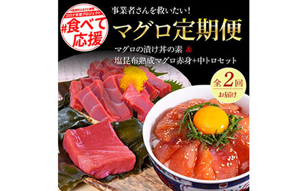 事業者さんを救いたいマグロ2ヶ月定期便/1回目:マグロの漬け丼、2回目:塩昆布14日間熟成マグロ赤身&中トロセット