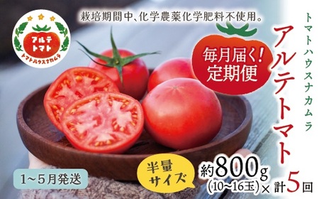 [2026年1月から順次発送][5回定期便][アルテトマト 約800g(10-16玉)×5箱]計約4kg フルーツトマト 栽培期間中化学農薬・化学肥料不使用 高知県 トマトハウスナカムラ [常温](1〜5月頃発送)