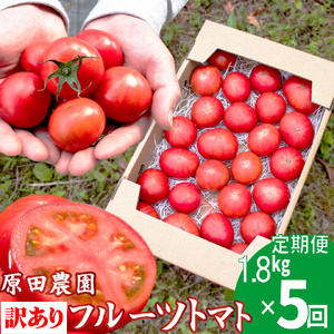 [ふるさと納税][2025年12月下旬〜順次発送]訳あり 5回 定期便 フルーツトマト 原田農園[1.8kg 箱入][先行予約受付中]桃太郎 [常温]送料無料 家庭用 ワケあり 変形 キズあり 高知県