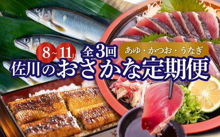 [ふるさと納税][年3回[さかわのお魚定期便(配送月:8月〜11月)]うなぎ、かつおのタタキ、鮎]鰹のタタキ 高知県 大正軒 鮎屋仁淀川 西村商店 かつおのたたき 鰻蒲焼き あゆ[冷凍][冷蔵]