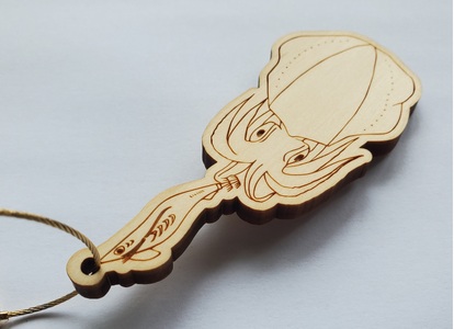 [アオリイカ・ゴールド]11種から選べる ヒノキ薫る 魚のウッドキーホルダー