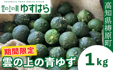 [期間限定]雲の上の青ゆず(1kg)ユズ 柚子 農薬化学肥料不使用 果物 柑橘 産地直送 ゆずジャム ゆず茶 高知県産 常温便