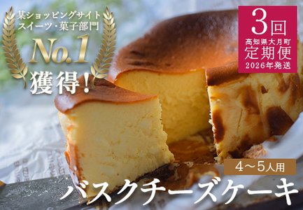[定期便3回]濃厚バスクチーズケーキ ホール(12cm) 甘さ控えめ 香ばしい おすすめスイーツ