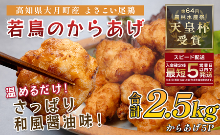 国産 よさこい尾鶏 鶏肉 唐揚げ 2.5kg 冷凍 簡単調理 時短調理 レンジ おかず お弁当