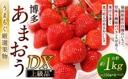 福岡県産特産品 うまもぐ厳選果物 福岡県産 博多あまおう DX上級品 約1kg（約250g×4パック入り）【2026年2月上旬-3月上旬発送】あまおう いちご 苺 イチゴ 果物 フルーツ