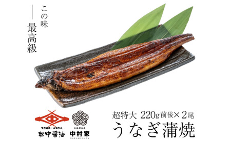 [120年老舗醤油蔵仕込みのたれと関門の塩]超特大 鰻 蒲焼(220g前後)×2尾 合計440g前後 タレ付 山椒小袋 うなぎ 蒲焼き 冷凍