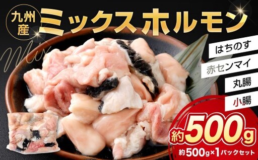 ミックスホルモン 約500g(約500g×1パック)ホルモン 九州産 ミックス 丸腸 赤センマイ はちのす 小腸 冷凍 福岡県 北九州市