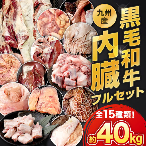 [2個口]数量限定 九州産 黒毛和牛 内臓セット 15種類 計約40kg 詰合せ 丸腸 角膜 サガリ タン アキレス ハチノス ホホ肉 ポンポン 赤千枚 千枚 ハツ シマ腸 ミノ レバー テール 詰め合わせ ホルモン 牛肉 冷凍 福岡県北九州市