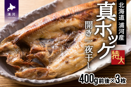 漁協直送!開き真ホッケ一夜干し(特大)400g前後×3枚 [02-526]