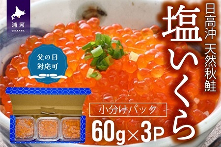[父の日対応][秋鮭山漬切身付]北海道日高産 塩いくら小分けパック(60g×3) [15-1458]