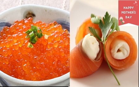 [母の日対応]北海道日高産「塩いくら」&「生仕立てスモークサーモン」のセット各1P[01-1593]