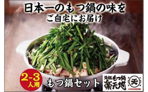 [全3回定期便][元祖もつ鍋楽天地]元祖もつ鍋セット 2〜3人前 牛もつ300g(醤油味)(麺付き)小分け