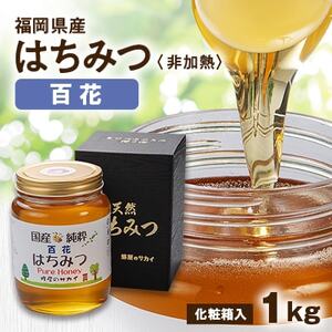 福岡県産純粋非加熱蜂蜜【百花蜜】1,000g入×1本化粧箱入り_調味料 はちみつ  ハチミツ 蜂蜜_【1445881】