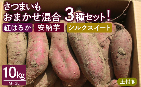 さつまいも!おまかせ混合3種セット10kg 土付き(M〜2Lサイズ 紅はるか・安納芋・シルクスイート)_Gx044