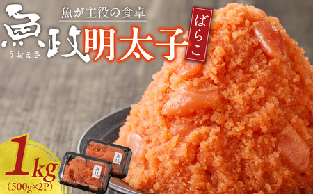 魚が主役の食卓 魚政 明太子ばらこ1キロ（500g×2）_Cs019 |小分けパック 明太子 めんたい 明太 ばらこ  魚政 うおまさ ボーテックス 冷凍 ギフト 自家製 魚セット魚が主役の食卓