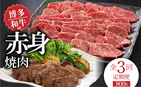 [定期便]毎月届く!博多和牛 赤身焼肉800g(3回コース)_Tk020