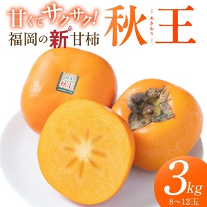 【2026年10月以降お届け】秋王3kg箱_柿 秋王 選べる 内容量 3kg 箱 8 ～ 12玉 冷蔵 甘柿 新品種 糖度 約17度 高糖度 種少ない 食感 オリジナル ブランド甘柿 デザート 果物 お取り寄せ お取り寄せフルーツ 食品 食べ物 国産 フルーツ 福岡県 久留米市 送料無料 〔Fk110〕