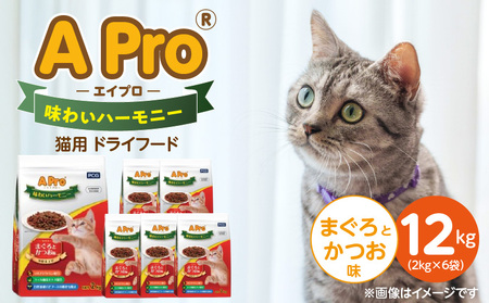 A Pro 味わいハーモニー 猫用 ドライフード(まぐろとかつお味) 2kg×6袋_A Pro 味わいハーモニー 猫用 ドライフード 2kg × 6袋 計 12kg まぐろとかつお 成 総合栄養食 愛猫 健康維持 サポート 小さめ 薄型 食べやすい キャットフード 福岡県 久留米市_Pf044-01