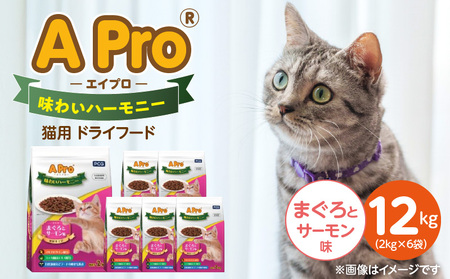 A Pro 味わいハーモニー 猫用 ドライフード(まぐろとサーモン味)2kg×6袋_A Pro 味わいハーモニー 猫用 ドライフード 2kg × 6袋 計 12kg まぐろとサーモン 成 総合栄養食 愛猫 健康維持 サポート 小さめ 薄型 食べやすい キャットフード 福岡県 久留米市_Pf044-02