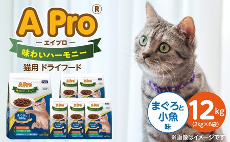 A Pro 味わいハーモニー 猫用 ドライフード(まぐろと小魚味)2kg×6袋_A Pro 味わいハーモニー 猫用 ドライフード 2kg × 6袋 計 12kg まぐろと小魚 成 総合栄養食 愛猫 健康維持 サポート 小さめ 薄型 食べやすい キャットフード 福岡県 久留米市_Pf044-03