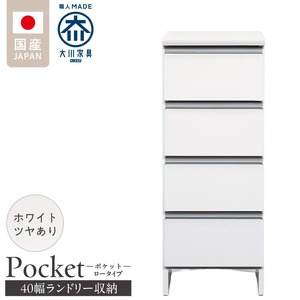 ランドリー収納 【ポケット 40 LO】 ホワイト つや有_ランドリー収納 ポケット 40 LO 大川家具 ホワイト つや有 収納 完成品 お手入れ 簡単 機能性抜群 引出 スライドレール 洗濯物 洗面所 隙間収納 お洒落 日本製 お取り寄せ 福岡県 久留米市 送料無料 〔Qd085-01〕